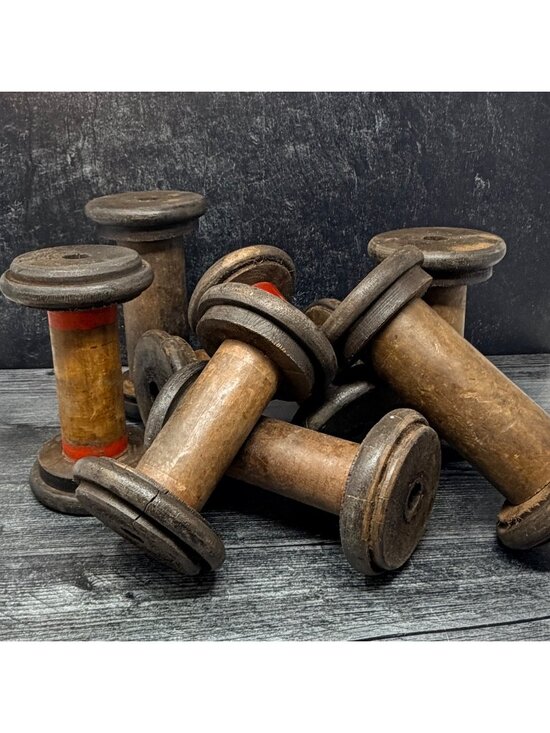 Other - Vintage Large Wood Wooden Spool Rustic Textile Bobbin Decor Handmade 6.5"